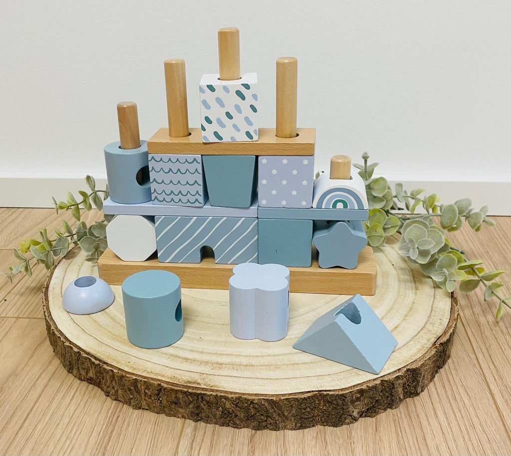 Steckspiel Haus Blau Pastell aus Holz