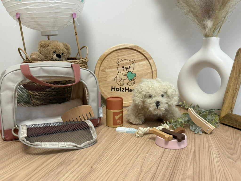 Hund mit Tasche & Pflege-Set rosa
