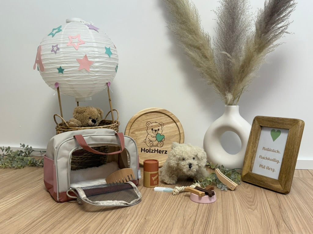 Hund mit Tasche & Pflege-Set rosa