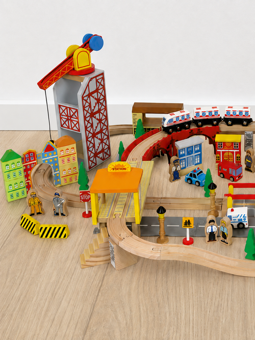 Holzeisenbahn Hafen – große Spielwelt mit 100 Teilen