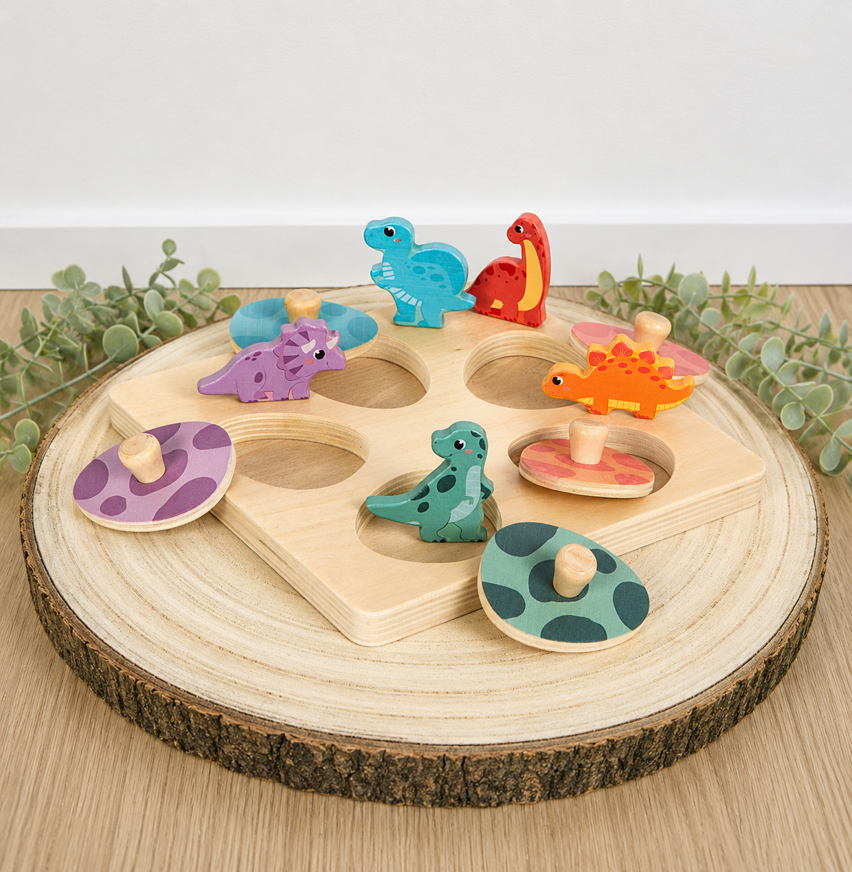Montessori Steckpuzzle Dinosaurier aus Holz