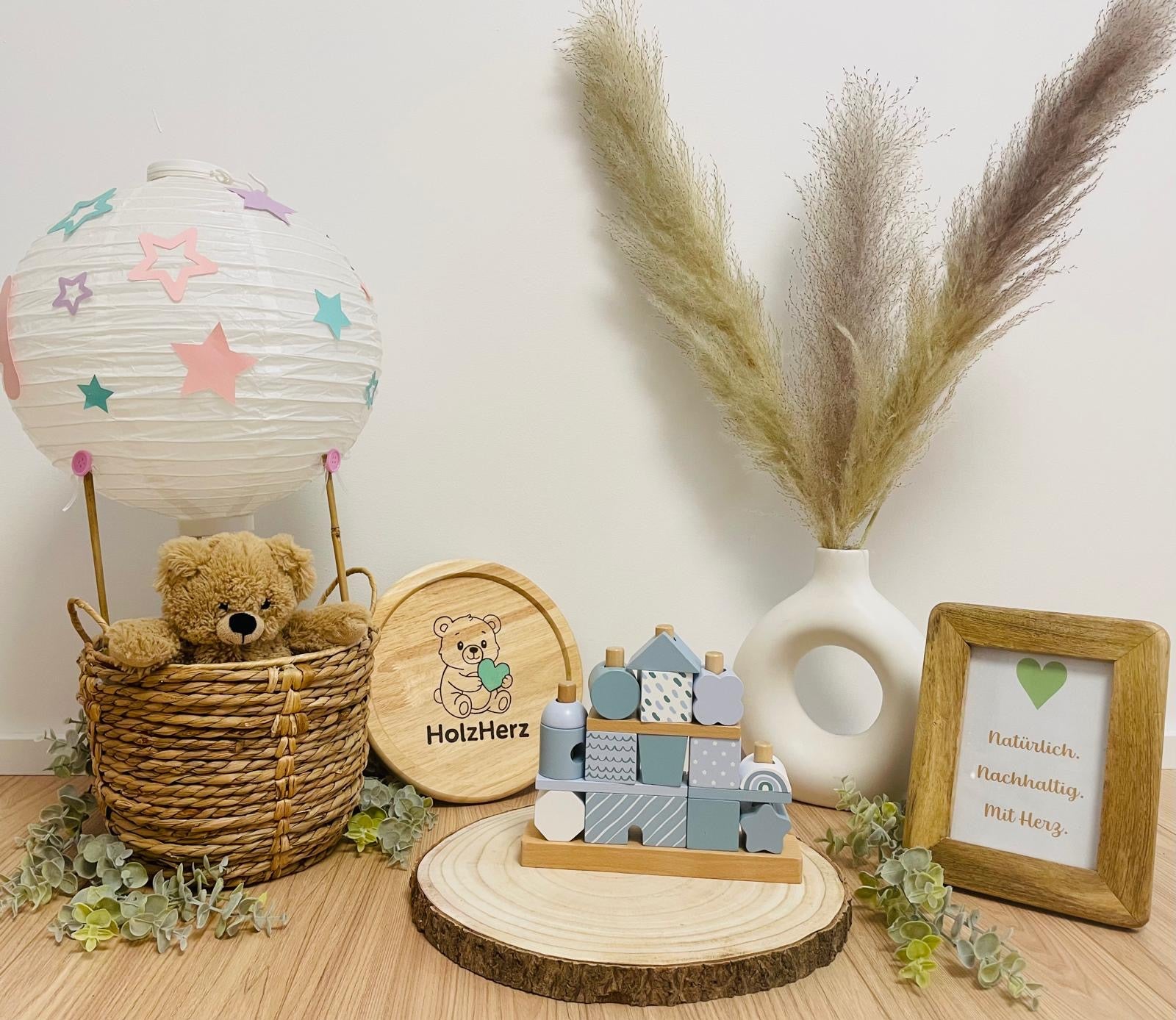 Steckspiel Haus Blau Pastell aus Holz