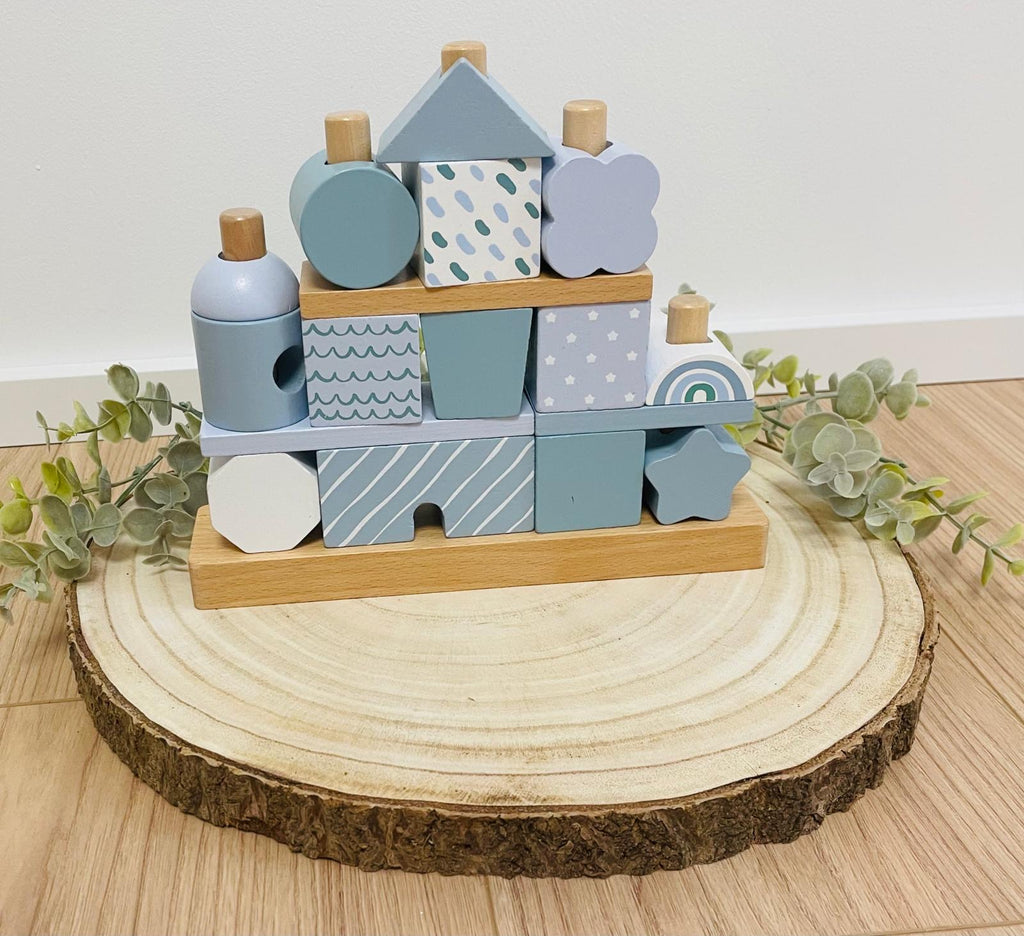 Steckspiel Haus Blau Pastell aus Holz